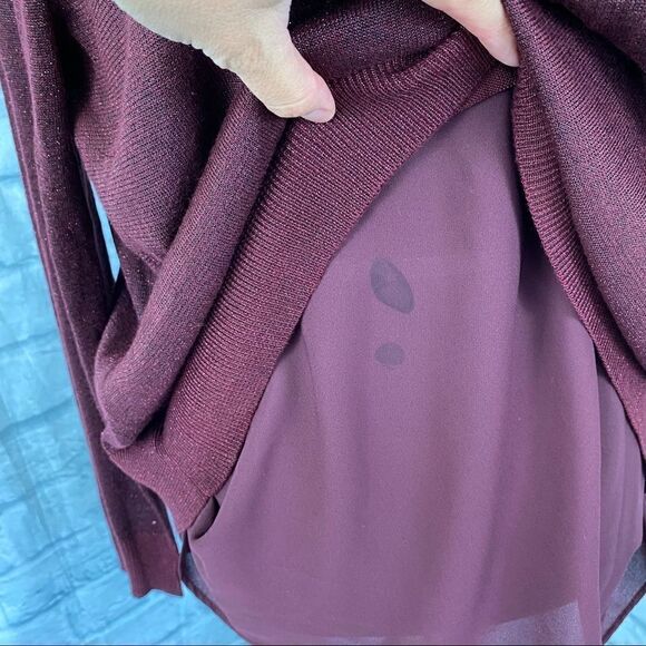 Joseph A crewneck Longsleeve shimmer top w/sheer lining flare back L - Picture 6 of 9